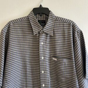 Vintage Greg Norman Collection Mens Sz L Brown Short Sleeve Linen Blend Shirt